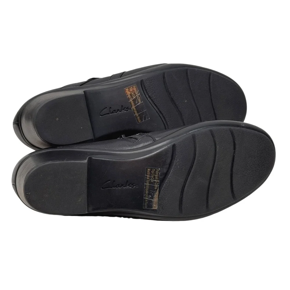 Clarks Loafers Genette Arc Black Leather Women‎ Size 8M Wedge Heel Comfort Shoes